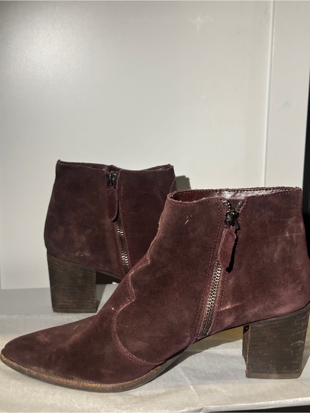 Dolce Vita Burgundy Suede Ankle Booties with Block Heel